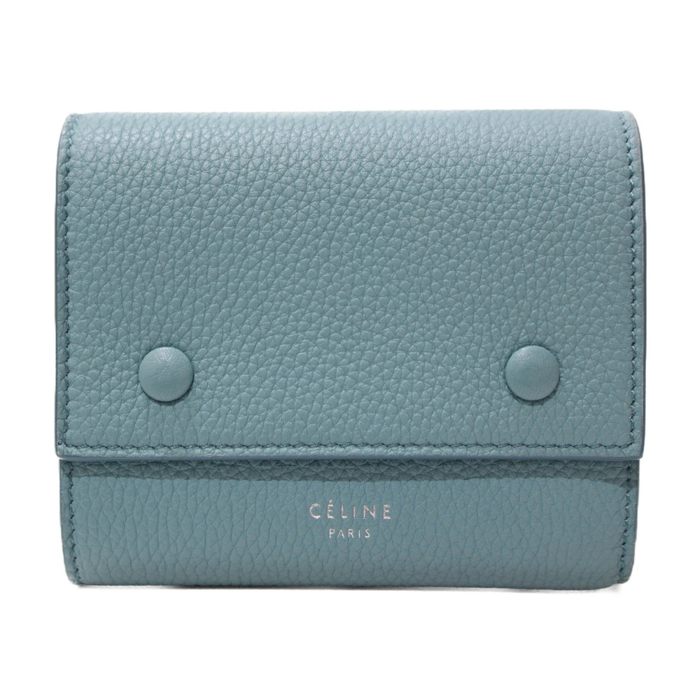 CELINE Folded Multifunction Wallet Drummed Calfskin Blue Gray Folding